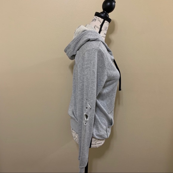 Material Girl Active Gray Ripped Hoodie Size Large - Picture 8 of 11